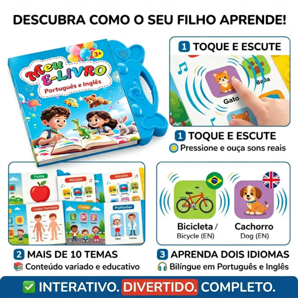 Livro interativo com sons para crianças