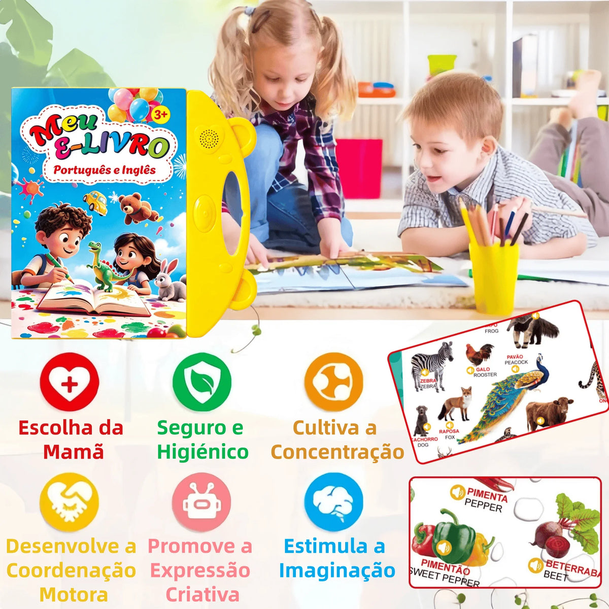 Livro interativo com sons para crianças