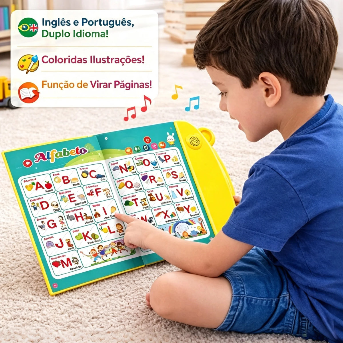 Livro interativo com sons para crianças