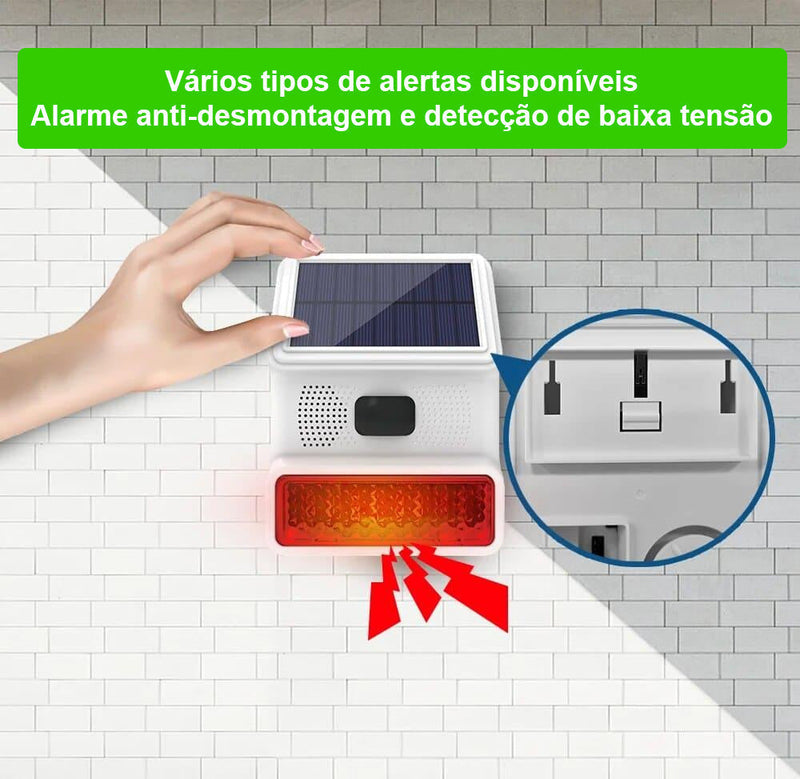 Sistema de Alarme Solar Wifi Segurança Doméstica Luz e Sirene