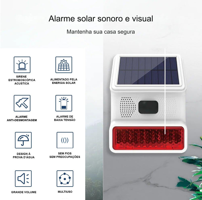 Sistema de Alarme Solar Wifi Segurança Doméstica Luz e Sirene